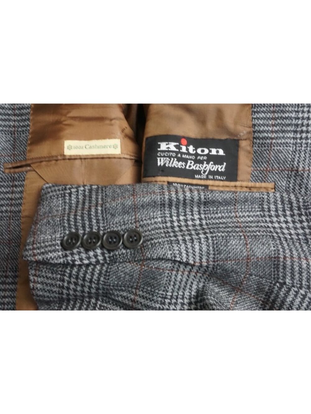 Kiton 100% Cashmere Gray Black Brown Glenplaid Sport Coat Jacket Sz 44R